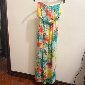 Tropical Strapless Maxi Dress